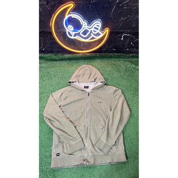 Oakley Full Zip Up Khaki Green Hoodie Sweatshirt Mens Size Medium Regular‎ Fit - Picture 1 of 7